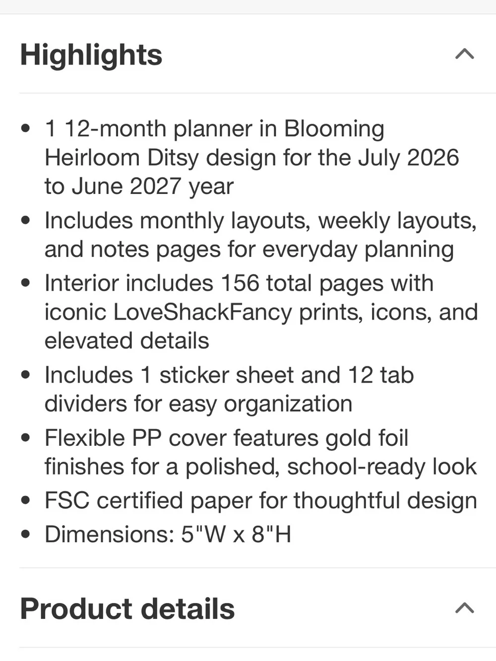 🩵🎀LoveShackFancy × Target  Everblooming Rosettes Ditsy 26-27 planner + pen🩵🎀